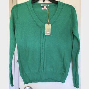 Peter Millar Luxury Cotton Cashmere Jade Sea Green V Neck Men's Cozy Sweater XS